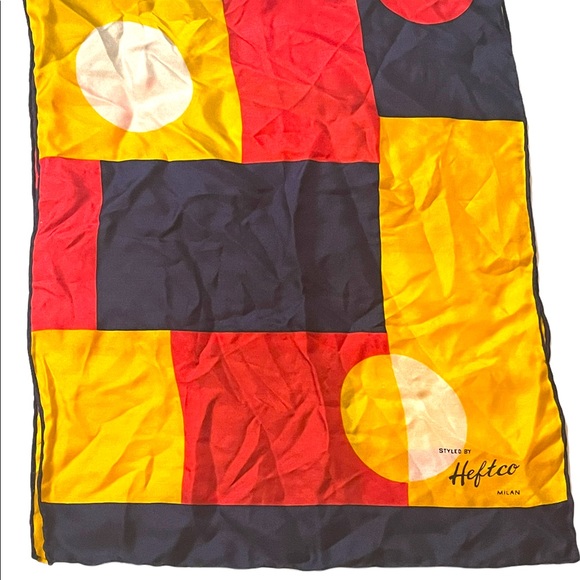 Heftco Milan Italy Geometric SILK Scarf yellow red blue - Picture 4 of 7